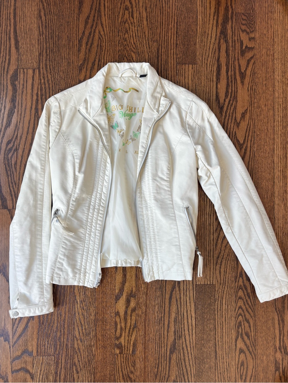 Big Chill Vintage Women’s White Faux Leather Zip Jacket